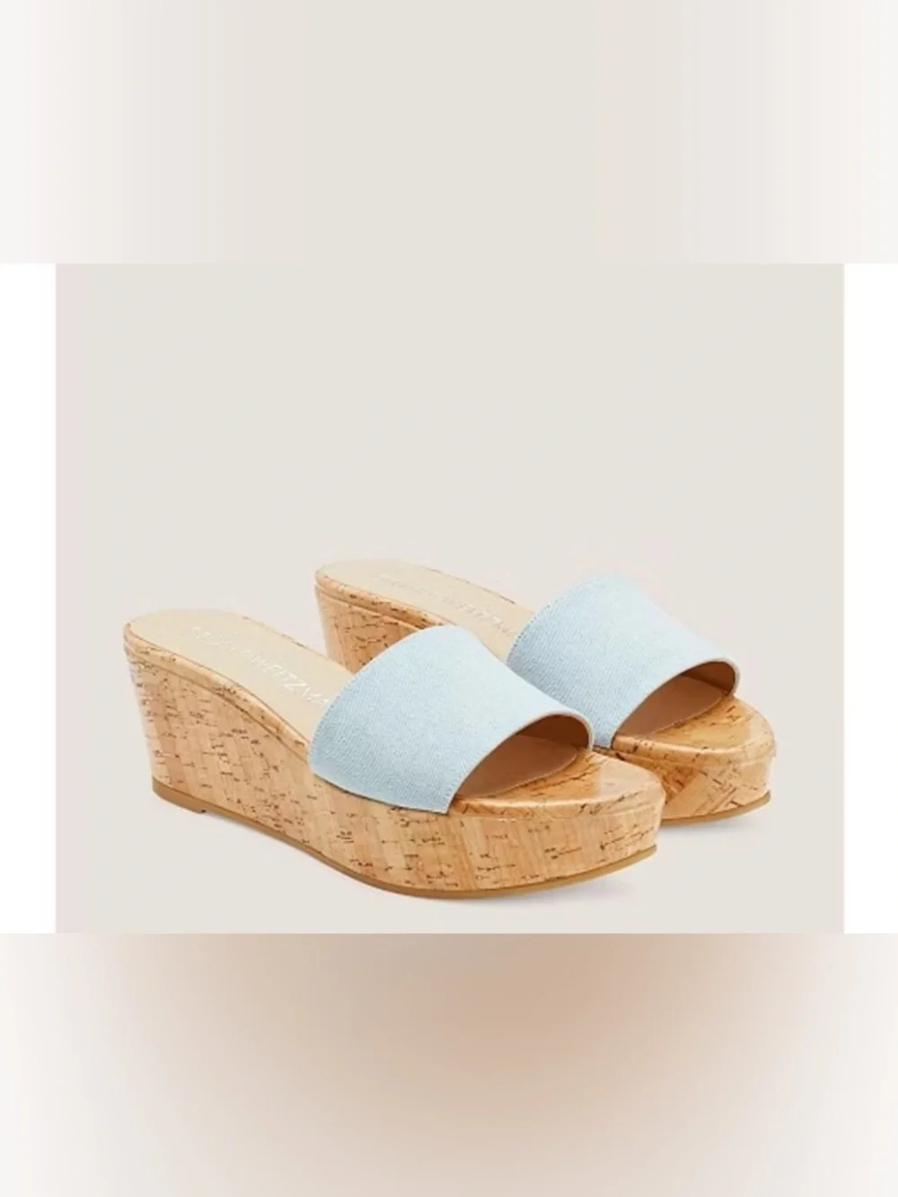 Stuart Weitzman Summer Wedge Heel Vintage Denim Cork Women’s Size 7 / 37.5 - Picture 1 of 15